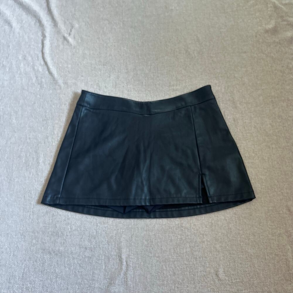 dark blue garage faux leather mini skort